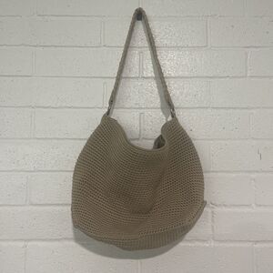 Lina Crochet Knit Hobo Handbag Shoulder Bag Beige Purse
